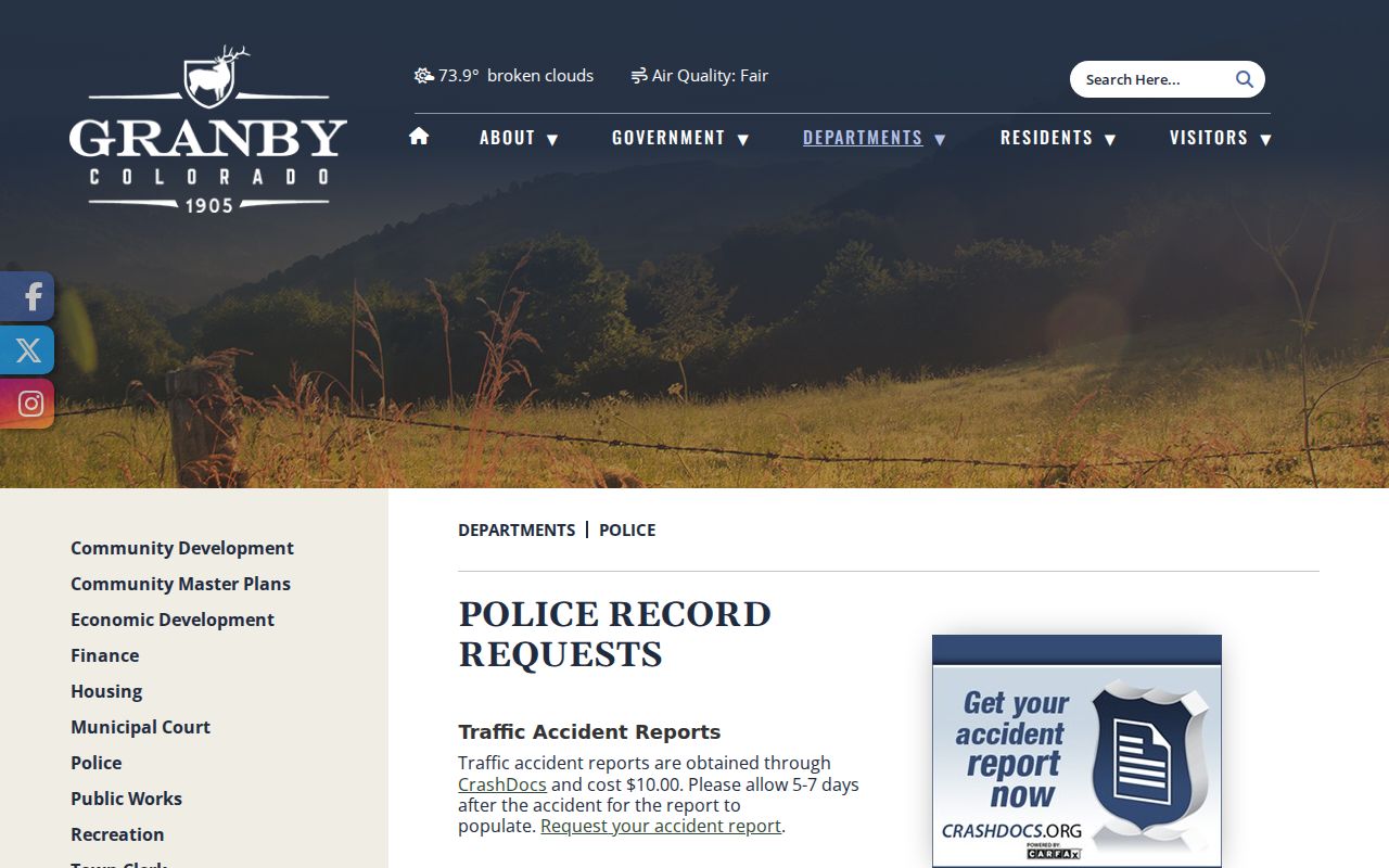 Granby Police official records request information
