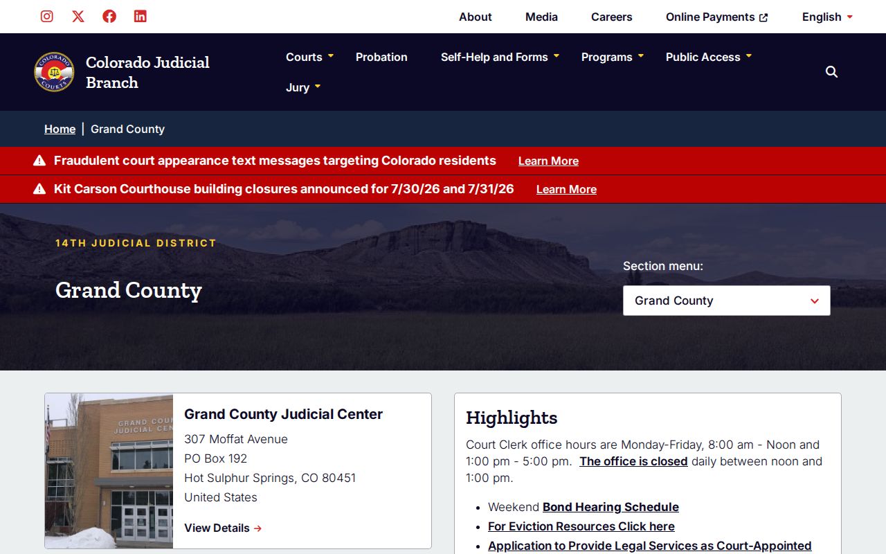 Grand County Combined Courts official contact and filing page