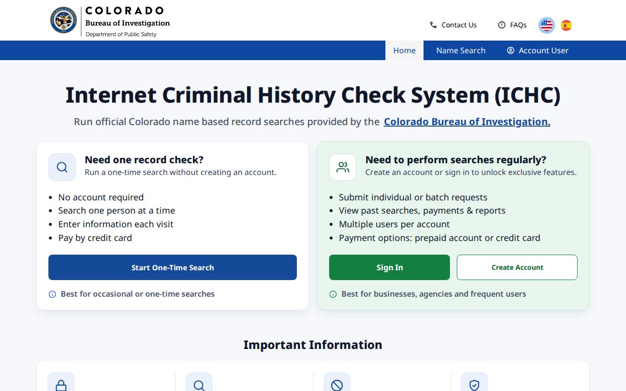 Grand County criminal history ICHC search interface