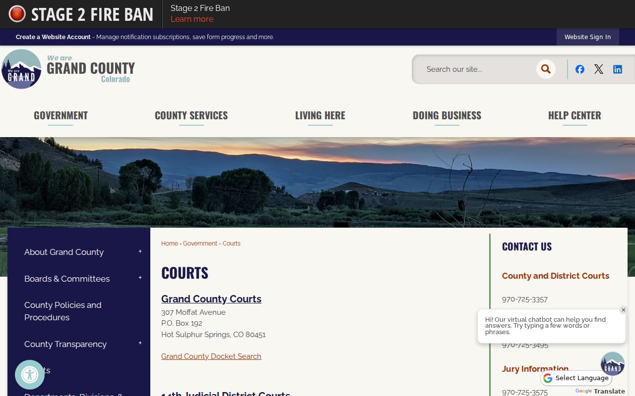 Grand County criminal court contact page