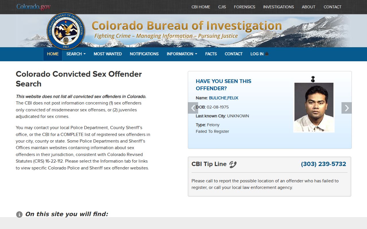 Colorado Sex Offender Registry public search portal