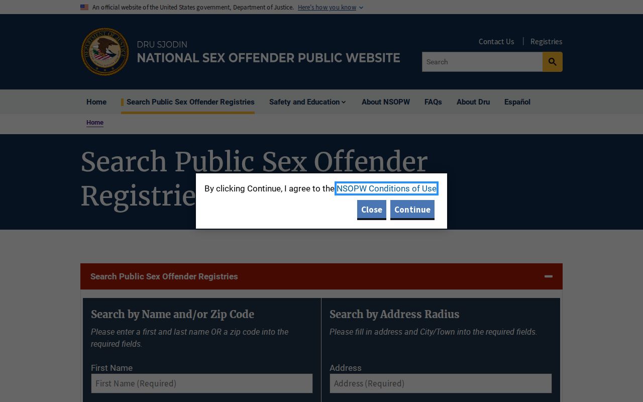 Dru Sjodin National Sex Offender Public Website search page